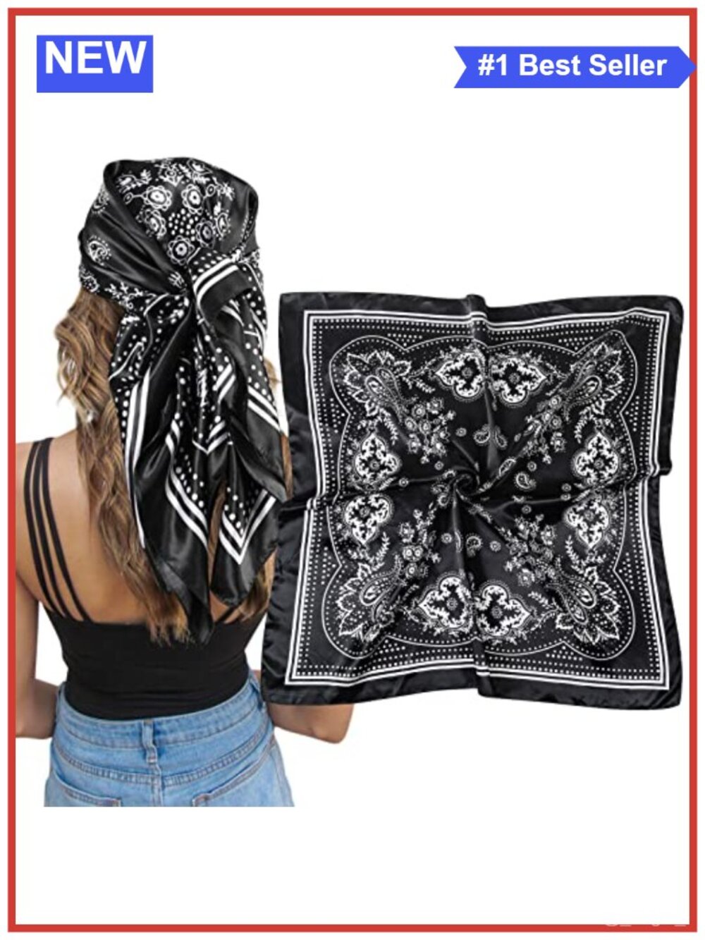 Satin Silk Large Square Hair Scarf Bandana Wrap for Women